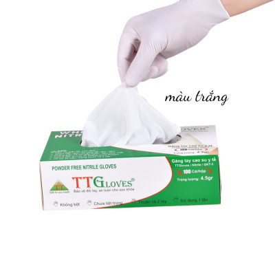 Găng Tay Y Tế Size M Không Bột Nitrile TTGLOVES Màu Trắng ( 100 Chiếc/hộp)