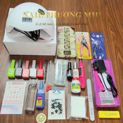 Combo Nail Cơ Bản Đầy Đủ Cho Người Mới Nail Phương Miu, Máy Hơ, 5 Chai Sơn, Base Top, Mềm Da Làm Nail Chuyên Nghiệp Nữ
