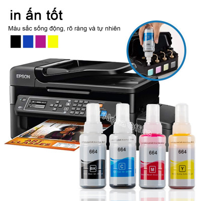Set 4 màu Mực in phun màu Epson T664 70ml dùng cho máy in L100, L110, L120, L200, L210, L220, L300, L310, L350, L355, L360, L361, L365, ,L380, L385, L405, L455, L485, L550, L555, L565, L1300, hàng nhập khẩu.