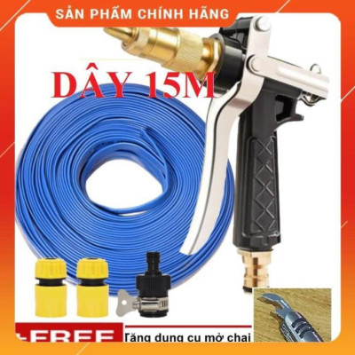 ️ Bộ dây vòi xịt nước rửa xe, tưới cây , tăng áp 3 lần, loại 15m 206236 đầu đồng,cút+ mở chai