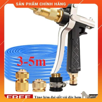 ️ Bộ dây vòi xịt nước rửa xe, tưới cây , tăng áp 3 lần, loại 3m, 5m 206236 đầu đồng,cút đồng+ đai