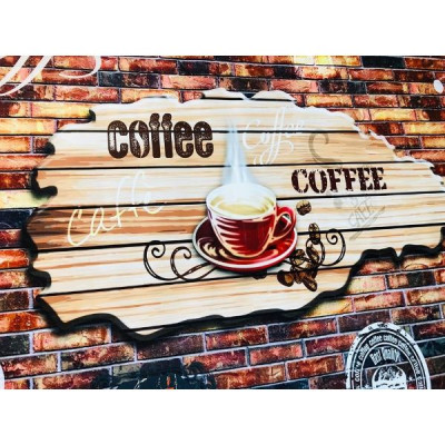 Tranh dán tường 3d trang trí quán cà phê - ép lụa kim sa - có sẵn keo TC10