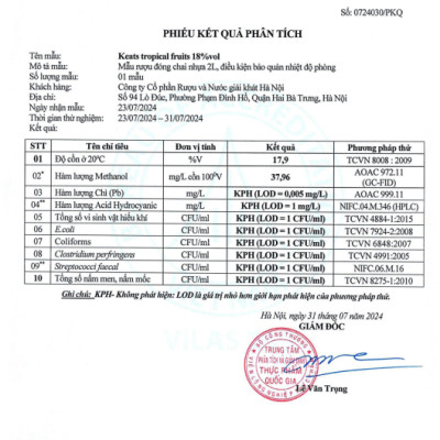 Rượu KEATs Tropical Fruits HALICO nồng độ 18 %vol chai 250ml  kèm hộp