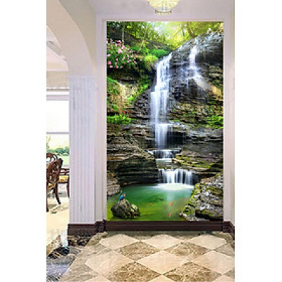 TRANH  PHONG CẢNH THÁC NƯỚC ĐỨNG,,TRANH DÁN TƯỜNG PP 3D CÓ KEO, TRANH TRÍ  LỐI VÀOTRANH THÁC NƯỚC, PVP-PTD17