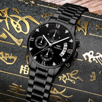 Đồng hồ thạch anh OLMECA 0878M Nam  Dây đeo bằng thép không gỉ, đa chức năng 3ATM Màn hình phát sáng Chronograph