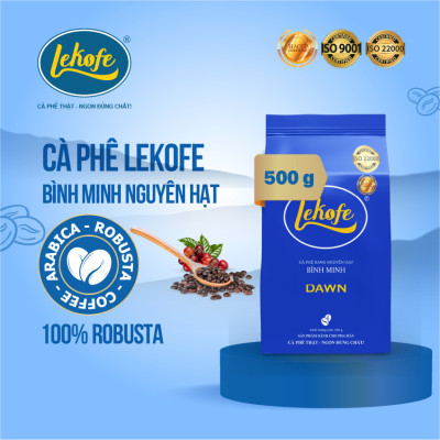 Cà phê nguyên hạt Bình Minh Lekofe 100% Robusta Đắng đậm chát nhẹ Túi 500gram