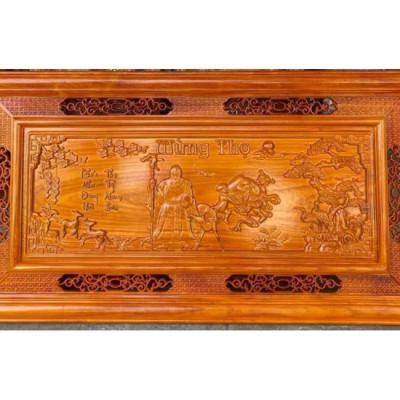 Tranh treo tường  mừng thọ bằng gỗ hương đỏ rác vàng cao cấp