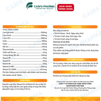 Combo Canxi hữu cơ TW Hanopharco và Vitamin C tăng hấp thụ chiều cao cho trẻ