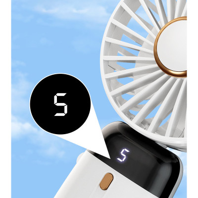 Quạt cầm tay mini siêu mát Rhino F401 tích điện với 5 mức độ gió, kèm đế, dây treo, lượng pin cao - Hàng chính hãng