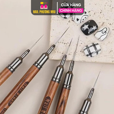 Cọ Nét Cán Gỗ Cao Cấp Nail Brush Làm Nail Kẻ Nét Siêu Mảnh Lông Mềm Đủ Size 6mm, 9mm, 12mm Vẽ Móng Liner Nghệ Thuật Nữ Women