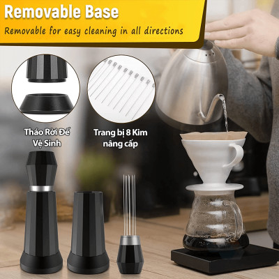 Kim đánh tơi bột cà phê WDT, phân bổ đồng đều pha chế Espresso, dụng cụ máy pha cafe chuyên nghiệp, chống bón cục, pha máy chiết xuất giảm channeling, hàng chính hãng