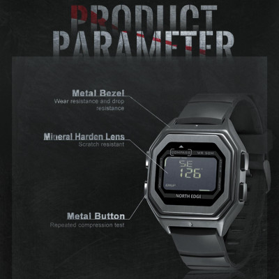 Đồng Hồ Kỹ Thuật Số 50M Nam North Edge Kim Loại La Bàn Giờ Thế Giới Có Bấm Giờ Chống Nước