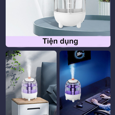 Máy phun sương xông tinh dầu tạo ẩm Rhino H105 dung tích 1000ml, không gây tiếng ồn, tích hợp đèn ngủ RGB nhiều màu