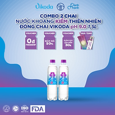 Lốc 2 chai Nước Khoáng Kiềm Thiên Nhiên Vikoda 1.5L
