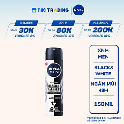 Xịt Ngăn Mùi NIVEA MEN Black&White Ngăn Vệt Ố Vàng Vượt Trội - Hương Nhẹ Nhàng (150 Ml) - 82241
