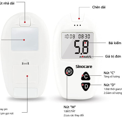 Máy Đo Đường Huyết Sinocare Safe Accu (Gồm 50 Que Và 50 Kim)