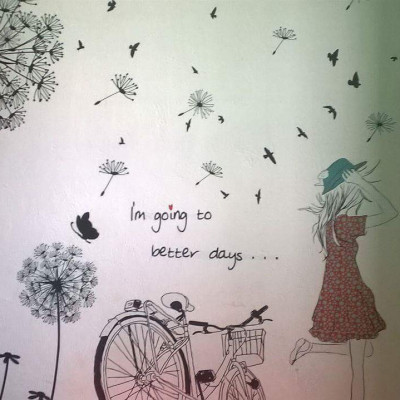 Decal dán tường Combo Cô gái và hoa bồ công anh đen