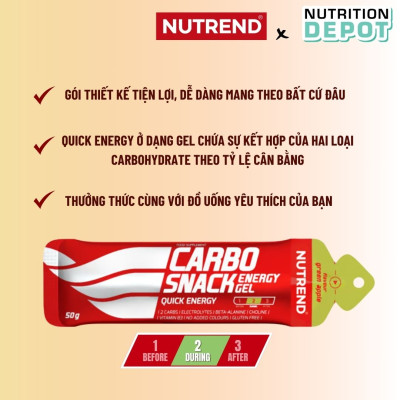 Gel nạp năng lượng tức thì Nutrend Carbosnack Fast Energy Gel (18 gói x 50g) - Nutrition Depot VN