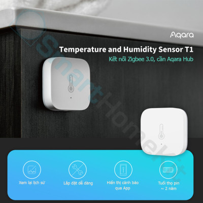 Cảm Biến Nhiệt Độ Và Độ Ẩm Aqara T1 Zigbee 3.0 TH-S02D Temperature and Humidity Sensor - Hàng Chính Hãng