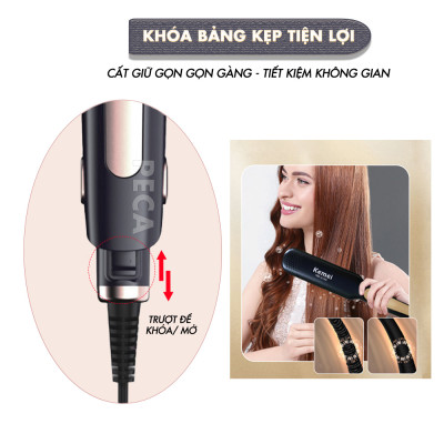 Máy duỗi tóc Kemei KM-3140 bảng nhiệt lớn 3.5 cm, điều chỉnh 5 mức nhiệt sử dụng được cho mọi loại tóc - Hàng chính hãng