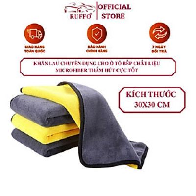 Khăn Lau Xe Hơi Màu Vàng 2 Lớp Cao Cấp Chất Liệu Microfiber Siêu Thấm Hút Vệ Sinh Ô Tô Ruffo Kích Thước 30x30 cm