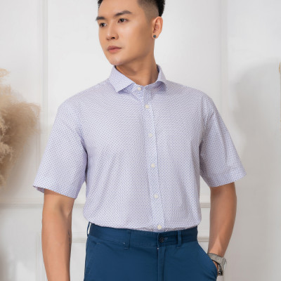 Áo sơ mi nam công sở họa tiết nhỏ cộc tay Custom Fit mã ALGS-C84