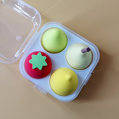 Hộp bông tán phấn trang điểm 4 món hình trái cây ,  siêu dễ thương mềm  mịn , xinh xắn đáng yêu  ,có hộp đựng tiện dụng