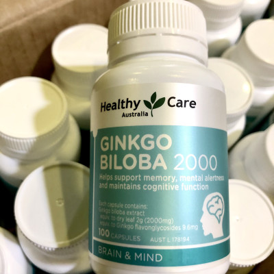 Viên uống bổ não Ginkgo Biloba Healthy Care Úc 2000 (MẪU MỚI 2020)
