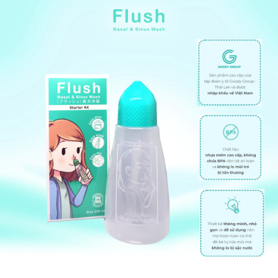 Bình Rửa Mũi Cho Trẻ Flush Chính Hãng Gồm 1 Bình Và 14 Gói Muối Tinh Khiết Dung Tích 250ml