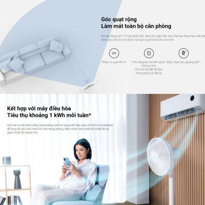 Quạt Thông Minh Xiaomi Mi Smart Standing Fan 2 Lite EU | Điều Khiển Thông Minh Bằng Giọng Nói | Hàng Chính Hãng