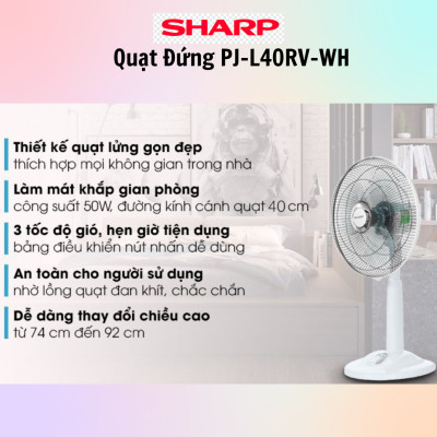 Quạt lửng Sharp PJ-L40RV-LG/WH/DG - Sản xuất tại Việt Nam - Hàng Chính Hãng