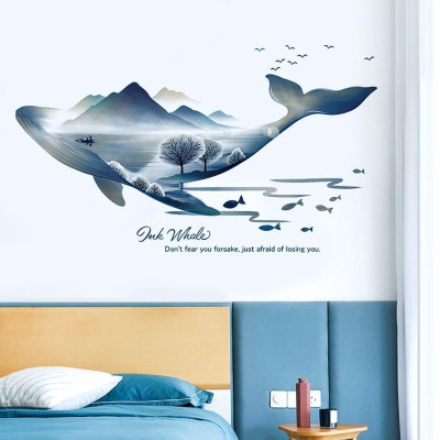 Sticker Giấy Dán Tường Decal Dán tường Tranh Dán Tường Trang Trí Tường Mẫu Cá Voi Nghệ Thuật ZH-1002