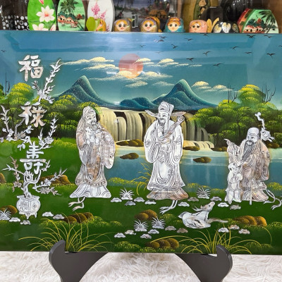 Tranh sơn mài - PHÚC LỘC THỌ - Size 40x60 cm - Khảm cừ cao cấp