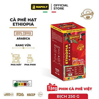 Cà Phê Arabica ETHIOPIA Rang Nguyên Hạt - Chua Thanh, Hương Thảo Mộc - Dùng Pha Máy Hoặc Phin Cao Cấp 250g/túi