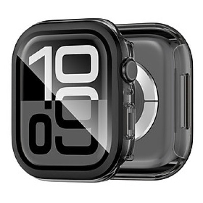 Ốp Case PC Mặt Kính Cường Lực Trong Suốt Viền Màu cho Apple Watch Series 10 Size 42mm / 46mm - Hàng Chính Hãng