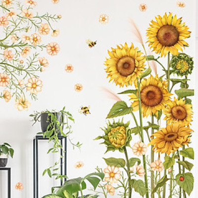 Sticker Giấy Dán Tường Decal Dán tường Tranh Dán Tường Trang Trí Tường Mẫu Cánh Đồng Hoa Mặt Trời ZDB-2103