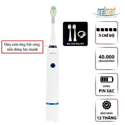 Bàn chải điện sóng âm cảm biến lực chải thông minh Waterjet Smart Sonic Toothbrush (kèm 2 đầu chải)