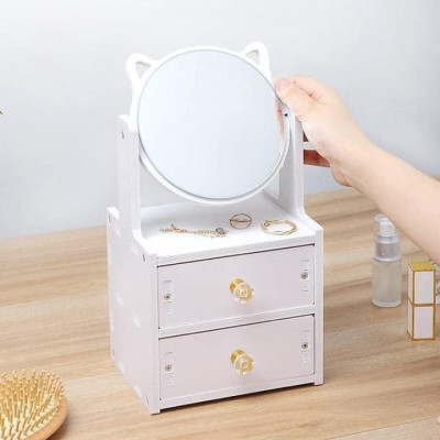 Kệ Mỹ Phẩm Gương Tai Mèo 2 Tầng Để Bàn
