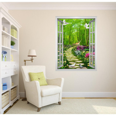 Tranh dán tường cửa sổ HD Cảnh đẹp thiên nhiên CS-0402D Kim sa