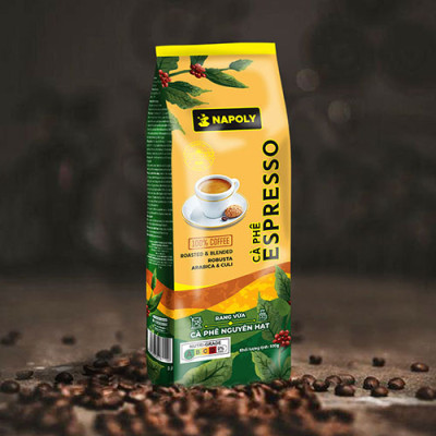Cà Phê Hạt ESPRESSO Napoly Coffee Robusta & Arabica Nguyên Chất Rang Mộc Thơm Nồng Cho PHA MÁY, PHA PHIN - Túi 500gr