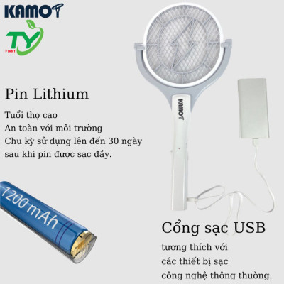 Vợt Muỗi Xoay KAMOT Chính Hãng, Vợt Diệt Muỗi Thông Minh xoay 90 độ 2 In 1 Kiêm Đèn Bắt Muỗi Tự Động Ban Đêm