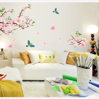 Decal dán tường Đào hồng và chim