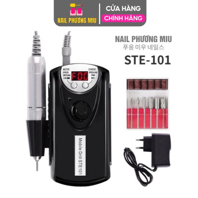Máy Mài Móng Tích Điện STE-101 Màu Đen, Hồng Tặng Kèm 6 Đầu Mài Làm Nail Siêu Êm, Màn Hình LED, Nút Xoay Drill STE101 Pin Khỏe Đến 10h, Tốc Độ Cao