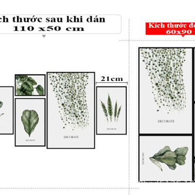 Sticker Giấy Dán Tường Decal Dán tường Tranh Dán Tường Trang Trí Tường Mẫu Khung Tranh Hoa Lá ZH83