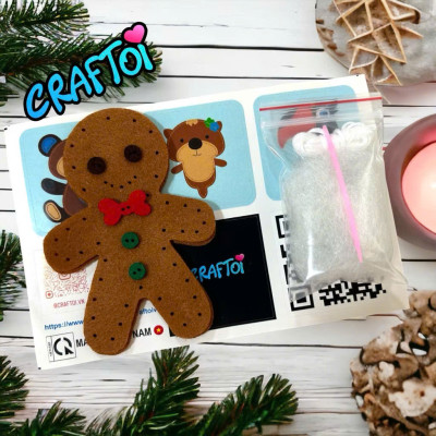 KIM NHỰA Bộ Thủ Công Trẻ Tự Làm Bông 5+ Gingerbread man Christmas ornament Noel Craftoi Felt Sewing toy prepunched holes
