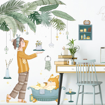 Sticker Giấy Dán Tường Decal Dán tường Tranh Dán Tường Trang Trí Tường Mẫu Cô Gái Và Chú Mèo ZH-1017