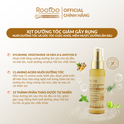 Xịt Dưỡng Tóc Rootoo Thuần Tự Nhiên Giúp Dưỡng Ẩm, Kích Thích Mọc Tóc Và Phục Hồi Hư Tổn 110ml