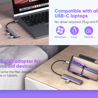Bộ chuyển đổi USB Type-C sang Hub USB 3.0 4 cổng hỗ trợ cổng nguồn Micro USB 5V UGREEN CM164 70336 - Hàng chính hãng