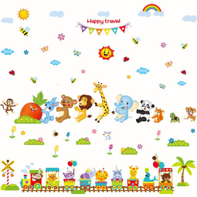 Decal dán tường kết hợp Happy Travel XL8221+SK9001 [ Size Lớn ] 