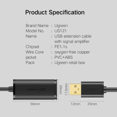 Ugreen UG10324US121TK 20M màu Đen Cáp tín hiệu nối dài USB 2.0 có chip khuếch đại cao cấp - HÀNG CHÍNH HÃNG